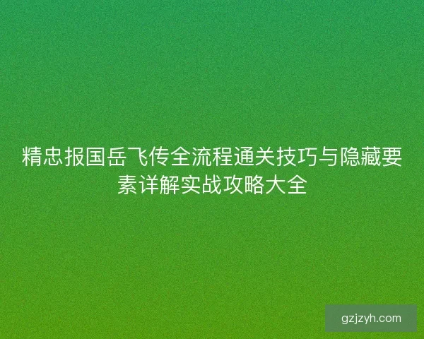 精忠报国岳飞传全流程通关技巧与隐藏要素详解实战攻略大全